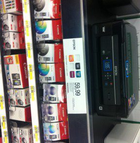 In this example from a Minneapolis (USA) based Office Depot, a cartridge-based printer is priced less than a few replacement ink cartridges
