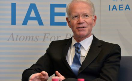 Joseph E. Macmanus speaking at a panel on International Women's Day in 2014. (Credit: Dean Calma / International Atomic Energy Agency)