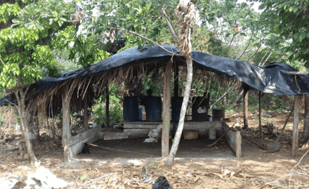 A drug lab in Caqueta, Colombia, that was producing coca paste before being busted by Colombian military. (Photo credit: Comando General de las Fuerzas Militares)
