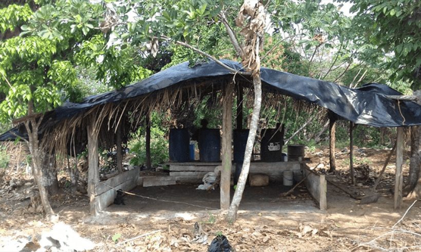 A drug lab in Caqueta, Colombia, that was producing coca paste before being busted by Colombian military. (Photo credit: Comando General de las Fuerzas Militares)