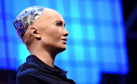Photo: As part of world tour, Sophia the robot, created by Hanson Robotics, took the stage during the Web Summit 2017 in Lisbon, Portugal, last November. (Photo credit: Stephen McCarthy / Web Summit via Sportsfile)