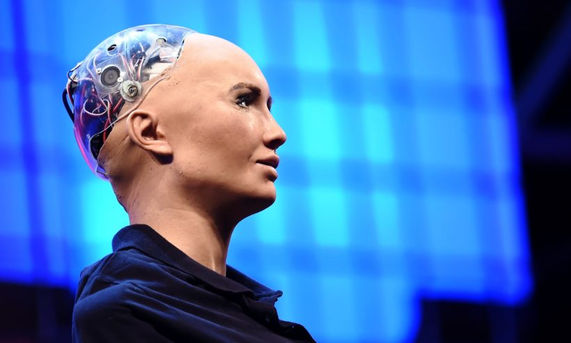 Photo: As part of world tour, Sophia the robot, created by Hanson Robotics, took the stage during the Web Summit 2017 in Lisbon, Portugal, last November. (Photo credit: Stephen McCarthy / Web Summit via Sportsfile)