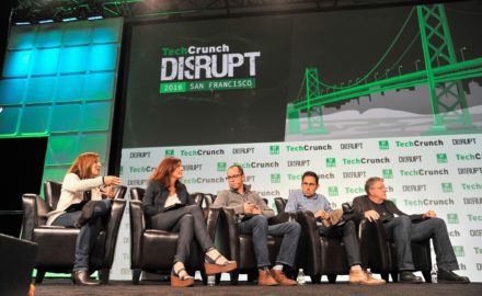 A panel speaks at TechCrunch Disrupt SF 2016. (Credit: TechCrunch)