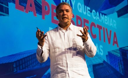 Ivan Duque pushed the need for tech regulation reform during the opening address at the Andicom 2018 ICT Conference in Cartagena. (Photo credit: Jared Wade)