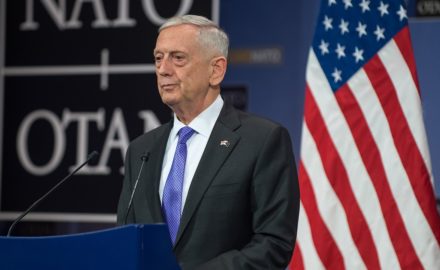 U.S. Secretary of Defense Jim Mattis speaking last year at the NATO headquarters in Brussels. (Credit: Department of Defense / U.S. Air Force Staff Sgt. Jette Carr)