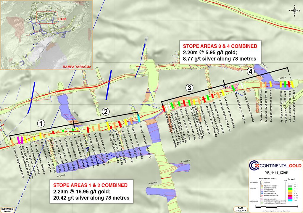 Figure 1 – Stope Areas 1-4 located in the Central Portion of the Yaraguá System at 1,444 RL