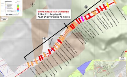 Figure 2 – Stope Areas 5 and 6 located in the Western Portion of the Veta Sur System at 1,593 RL
