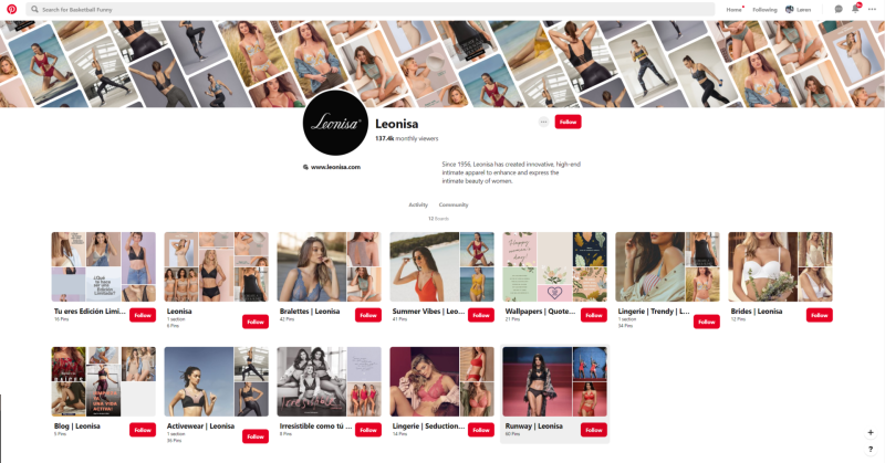 On Leonisa’s Pinterest account, there are 237 images including people. Of those, there were only 2 individual shots of anyone nonwhite. There were 4 more group shots that included a person other than white.