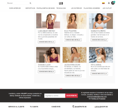 The "Top Models" section of Leonisa's website does not feature Colombian or other Latina models.