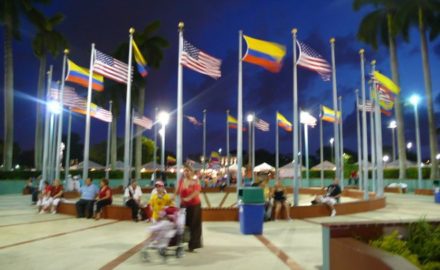 Colombian & American flags fly during Colombian Independence Day celebrations at the Dade County Fairgrounds. (photo: Loren Moss)