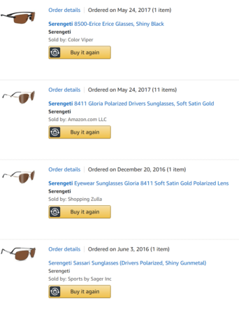 These are all genuine, personal purchases, not solicited or sponsored in any way. In fact, I have been unsuccessful in my attempts to contact Serengeti's parent company.