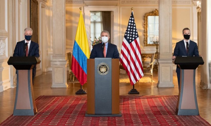 US DFC CEO Adam Boehler and US National Security Advisor Robert C. O’Brien joined Colombian President Iván Duque to announce the launch of the US-Colombia Growth Initiative. Photo credit: DFC