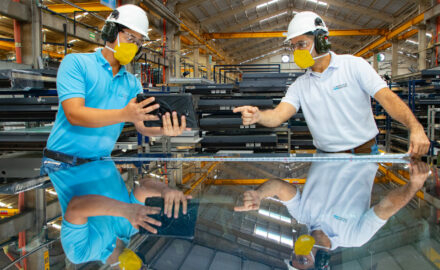 Tecnoglass workers at the company's plant in Barranquilla, Colombia. (Credit: Tecnoglass)