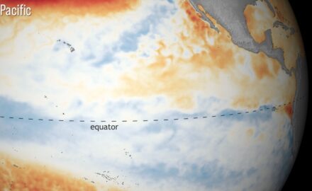 This is what a La Nina looks like: Cooler-than-average sea surface temperatures along the equator is indicative of La Nina in the tropical Pacific Ocean in September 2021. (NOAA Climate.gov)
