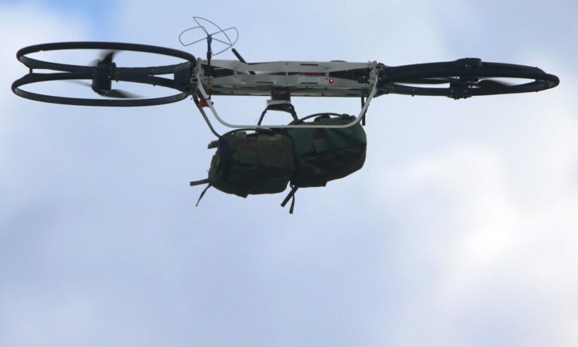 A joint tactical autonomous air resupply systems (JTAARS) carries a small package during the Maneuver Fires Integrated Experiment (MFIX) at Fort Sill in the United States, April 12. The JTAARS experimented with the possibility to use unmanned aerial vehicles, autonomously... (Photo Credit: U.S. Army) Used for illustrative purposes.