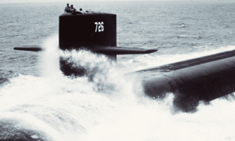 An aerial port bow view of the nuclear-powered strategic missile submarine USS OHIO SSBN-726 underway