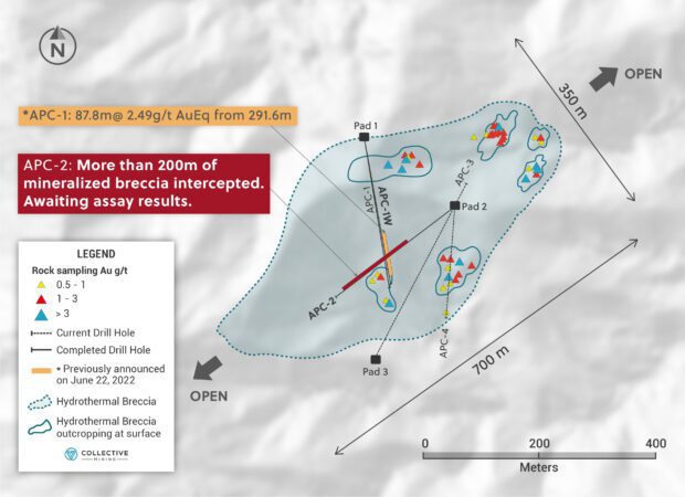 Figure 3: Plan View of the Hydrothermal Breccia Discovery Made at Apollo highlighting APC-2