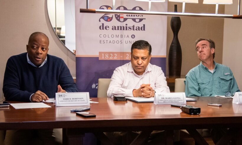 Assistant Secretary of State for the Bureau of International Narcotics and Law Enforcement Affairs Todd D. Robinson, White House Office of National Drug Control Policy Director Dr. Rahul Gupta, and Senior Deputy Assistant Administrator Peter Natiello Photo: Pedro Moreno