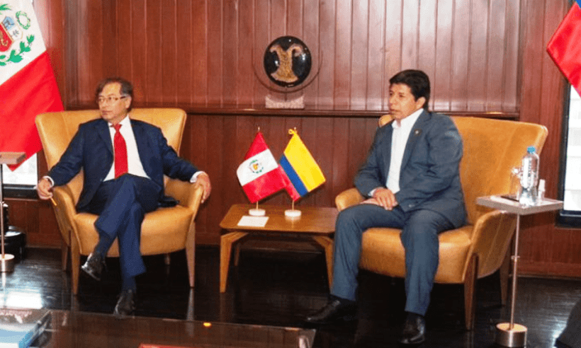 Colombia’s President Gustavo Petro (left) has expressed an ideological affinity for disgraced Peruvian President Pedro Castillo (right).