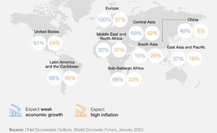 Where do chief economists expect the risk of stagflation?