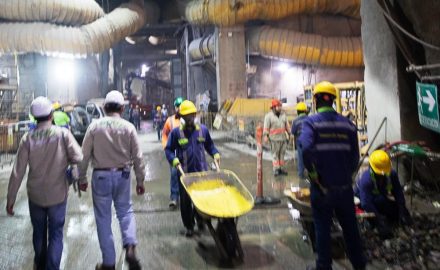 Construction workers labor to complete the Hidroituango hydroelectric project (photo © Loren Moss)