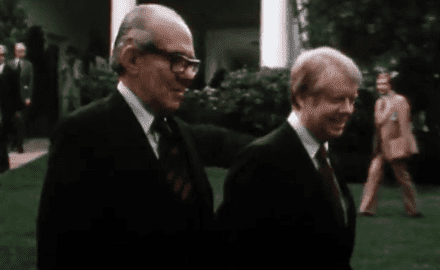 Colombian President Alfonso Lopez Michelson (l) with US President Jimmy Carter