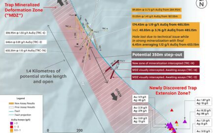 Plan View of the Trap Target and Drill Holes Announced in this Release