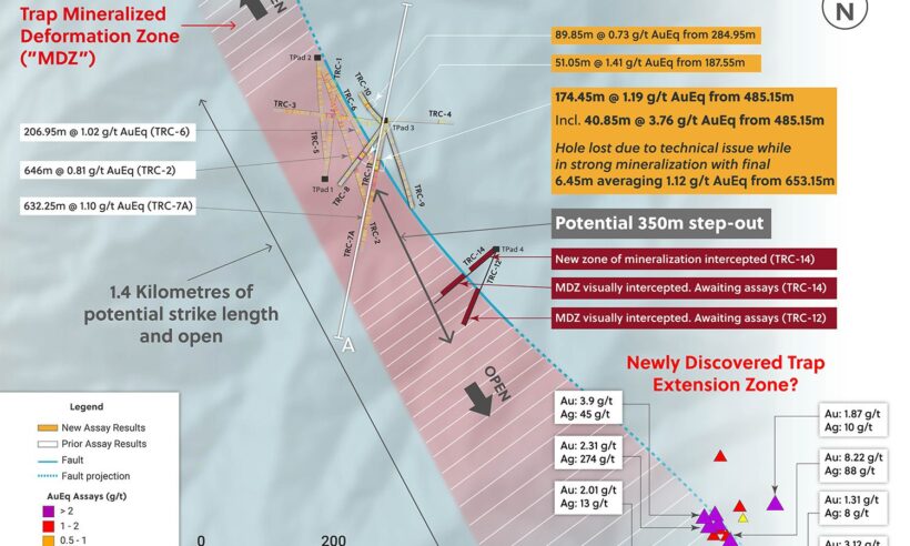 Plan View of the Trap Target and Drill Holes Announced in this Release