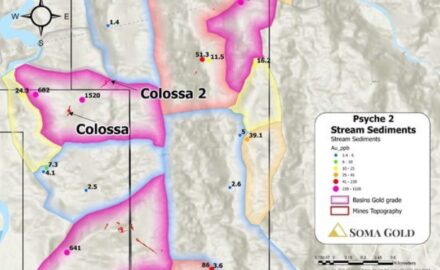 Stream sediment samples collected in the vicinity of the Colossa Mine. (CNW Group/Soma Gold Corp.)