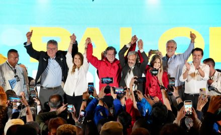 Members of the “Gran Consulta por Colombia” coalition (right-wing bloc) after the voting results were announced. Photo courtesy of Paloma Valencia’s campaign team.