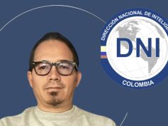 Photo 1. Wilmar Mejía and the logo of Colombia’s National Intelligence Directorate (DNI). Photo illustration by Finance Colombia.