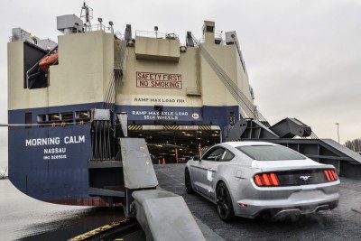 Ford Mustang being loaded for export. Photo courtesy FORD