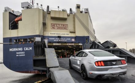 Ford Mustang being loaded for export. Photo courtesy FORD