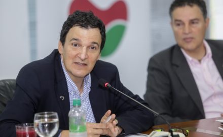 EPM's General Manager Juan Esteban Calle Restrepo at the press conference announcing EPM's acquisition of ADASA