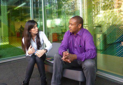 Ruta N's Angela Prieto with Finance Colombia's Loren Moss