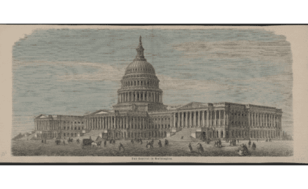 This familiar view of the Capitolโs East Front appeared in Die Gartenlaube, a popular German illustrated weekly newspaper. Published in Leipzig, the periodical was aimed at the middle classes and deemed a โfriend of the family,โ both for its instructive and entertaining content and generous use of images with text. The Capitol exterior was completed two years before this publication, during the Civil War, and its image appeared frequently in international periodicals. 1865, Collection of the U.S. House of Representatives