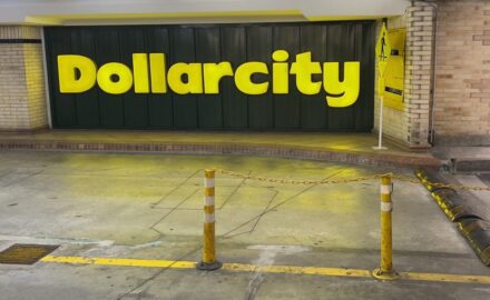 Dollarcity signage at El Tesoro mall in Medellรญn. (Photo credit: Loren Moss)
