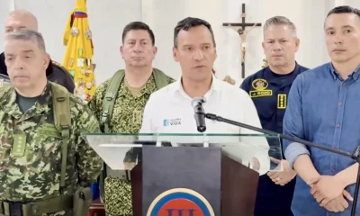 Defense Minister Pedro Sánchez during a security council meeting held after the explosion. Photo courtesy of Colombia’s Ministry of Defense.