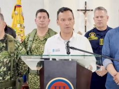 Defense Minister Pedro Sánchez during a security council meeting held after the explosion. Photo courtesy of Colombia’s Ministry of Defense.