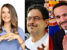 Paloma Valencia (on left), Iván Cepeda, Abelardo de la Espriella (collage by Loren Moss)