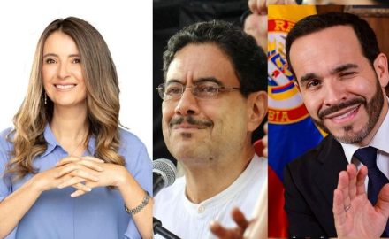 Paloma Valencia (on left), Iván Cepeda, Abelardo de la Espriella (collage by Loren Moss)