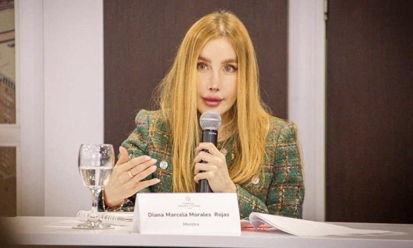 Colombia’s Minister of Commerce, Industry and Tourism, Diana Morales, during the announcement of differentiated tariffs on products imported from Ecuador.