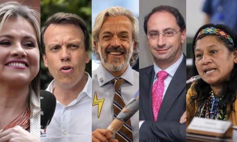 From left to right: Edna Bonilla, Leonardo Huerta, Juan Daniel Oviedo, Juan Manuel Restrepo, and Aida Quilcué.