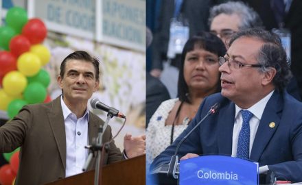 Bolivian President Rodrigo Paz Pereira, left, and Colombian President Gustavo Petro, right.
