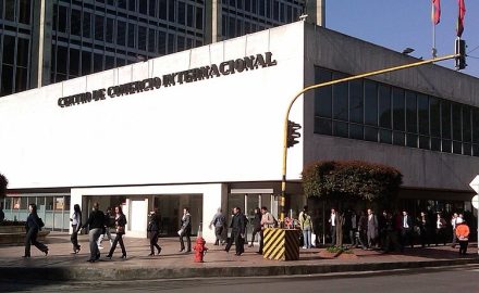 Exterior view of the Centro de Comercio Internacional in Bogotá, Colombia, a commercial office building located in the city’s business district.