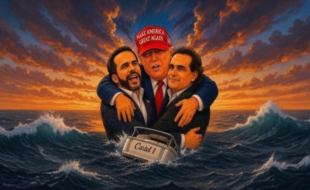 AI-generated image of Trump embracing Alex Saab and Tiger Abelardo on a speedboat.