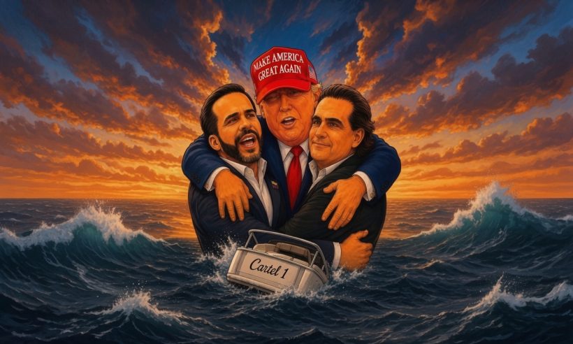 AI-generated image of Trump embracing Alex Saab and Tiger Abelardo on a speedboat.