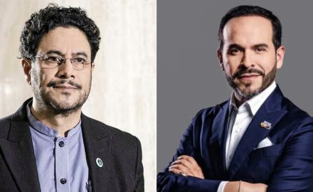 Presidential candidates Iván Cepeda of the Pacto Histórico coalition, left, and Abelardo de la Espriella of the Defensores de la Patria movement, right.