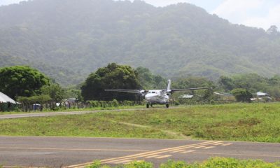 A Searca turboprop lands at the Capurganá, Colombia airport.