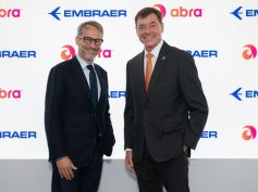 Adrian Neuhauser (l) of Abra Group and Arjan Meijer of Embraer.